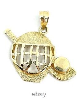 14K Gold Field Hockey Goalie Mask With Stick And Puck Ball Pendant