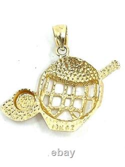 14K Gold Field Hockey Goalie Mask With Stick And Puck Ball Pendant