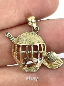 14K Gold Field Hockey Goalie Mask With Stick And Puck Ball Pendant