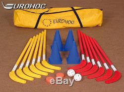 Brand New Eurohoc Junior Set 4 X 9 Cones 12 Shaft Sticks + Pucks, Balls