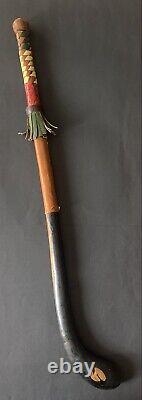 FIELD HOCKEY HANDMADE WOOD AND LEATHER STICK VERY EARLY 1800s