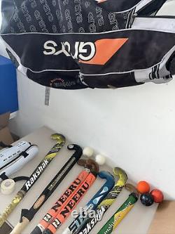 Lot 7 Field Hockey Sticks 5 Balls, Bag, Tape, Shin Guards