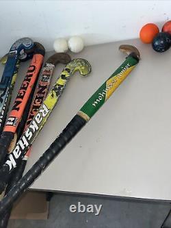 Lot 7 Field Hockey Sticks 5 Balls, Bag, Tape, Shin Guards