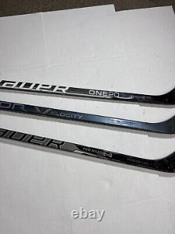 Lot Of 3 Left Handed Bauer Hockey Sticks One20 Nexus400 Vapor Velocity