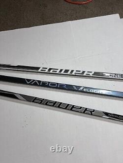 Lot Of 3 Left Handed Bauer Hockey Sticks One20 Nexus400 Vapor Velocity