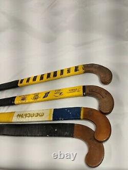 Vintage 4 Wood Field Hockey Sticks Long Blade Antique USA Olympic with Bag