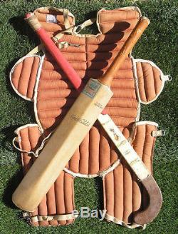 Vintage Lacrosse Chest Protector, Cricket Bat & Field Hockey Stick, Sports Bar